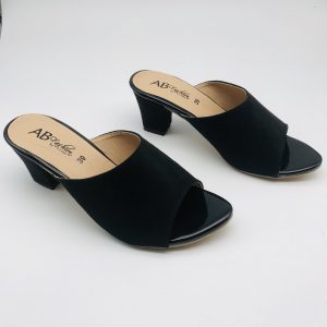 Women's Black Velvet Slide Heels R218