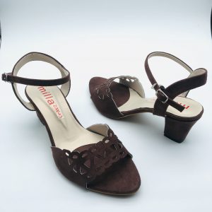 Women's Cutout Design Brown Velvet Heels