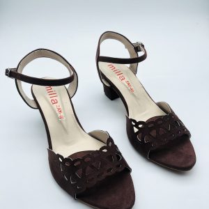 Women's Cutout Design Brown Velvet Heels