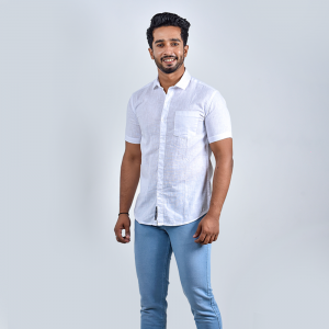 Men’s Short Sleeve White Linen Shirt