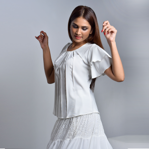 Front Pleated White Top