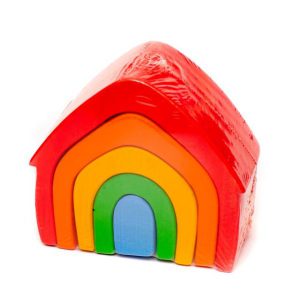 Wooden Rainbow Colored House 5-Piece Stacker