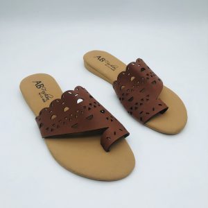 Women's Cut Out Detail One Toe Tan Flats-33197